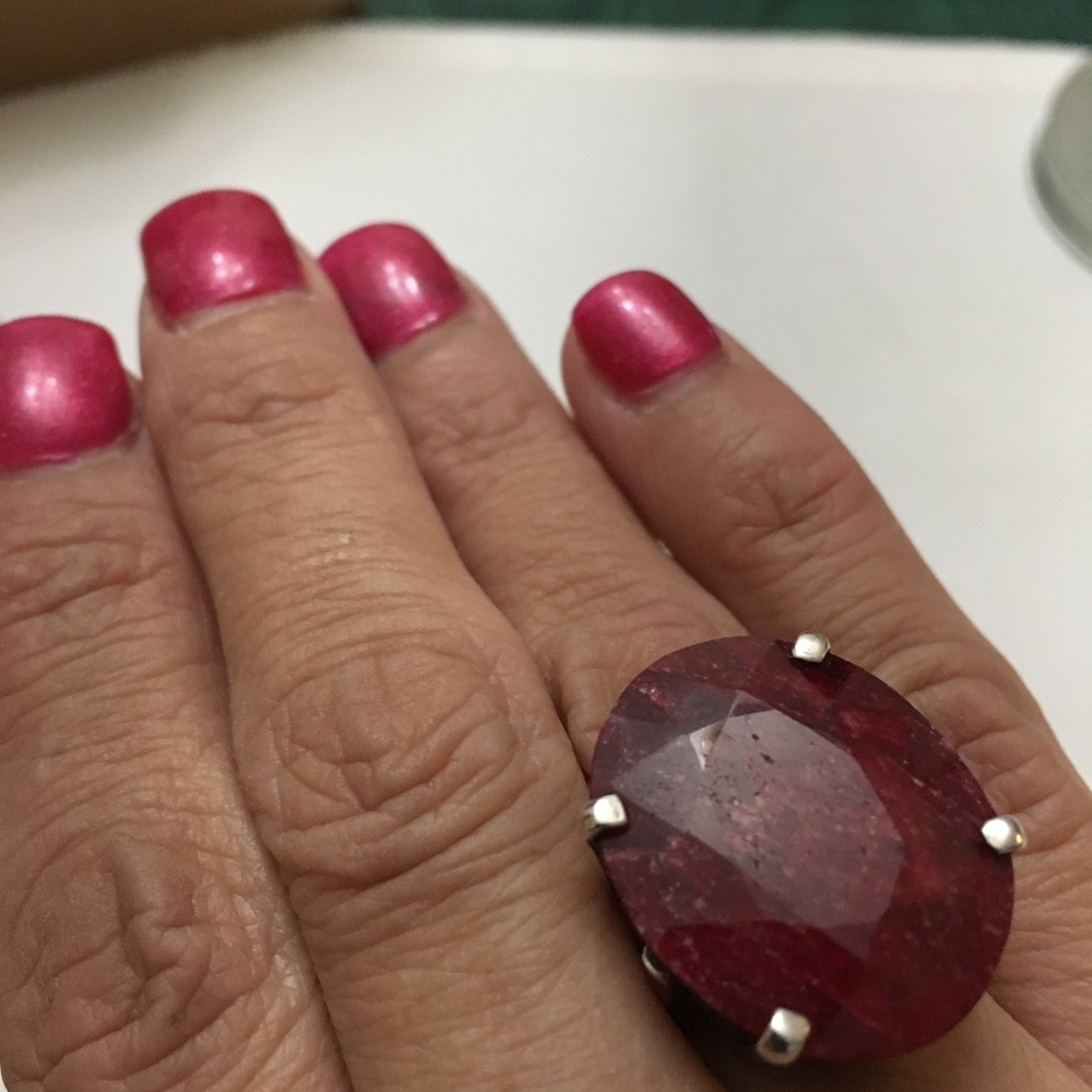 Large Natural Ruby Gemstone Sterling Ring